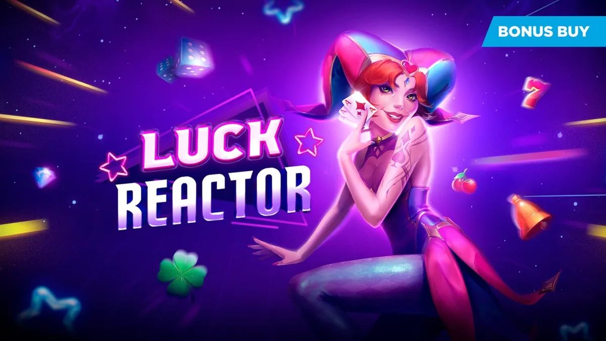 Tampilan visual futuristik dan neon dari slot Luck Reactor