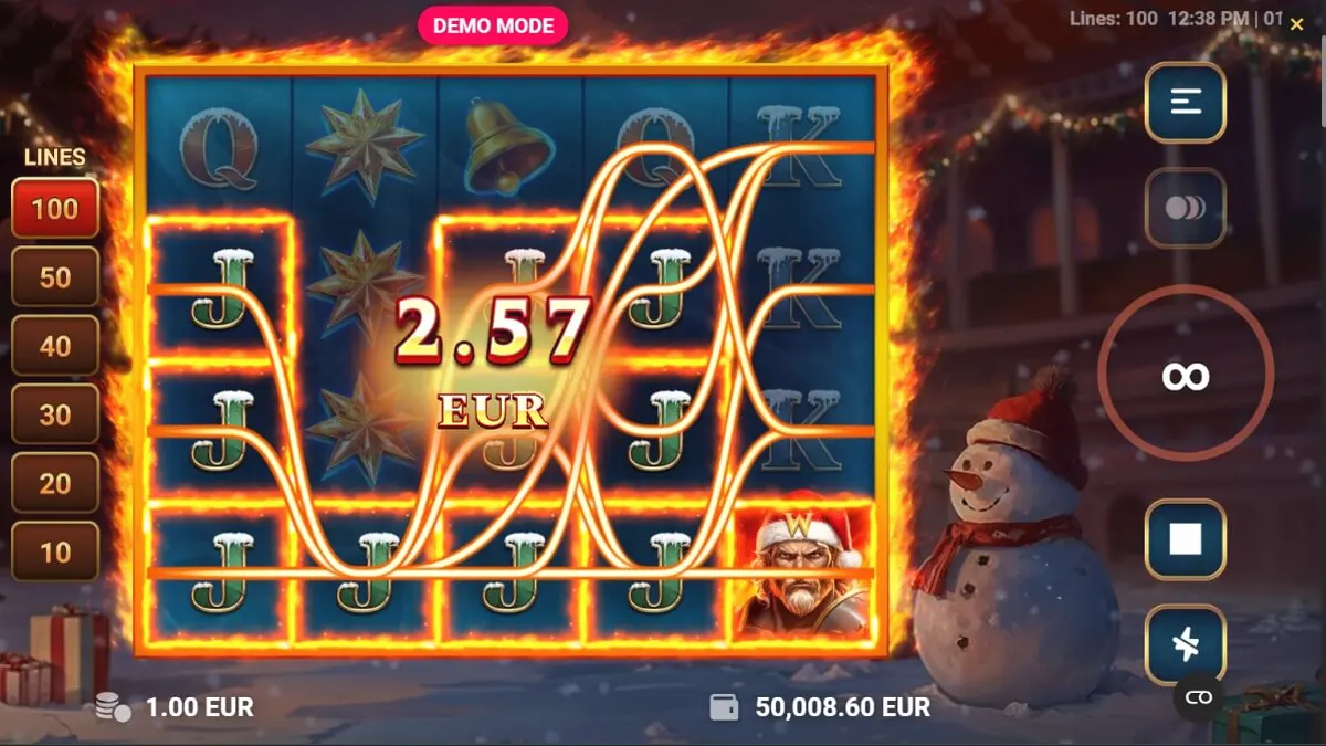 Tampilan visual slot Frosty Rage dengan tema gladiator Natal