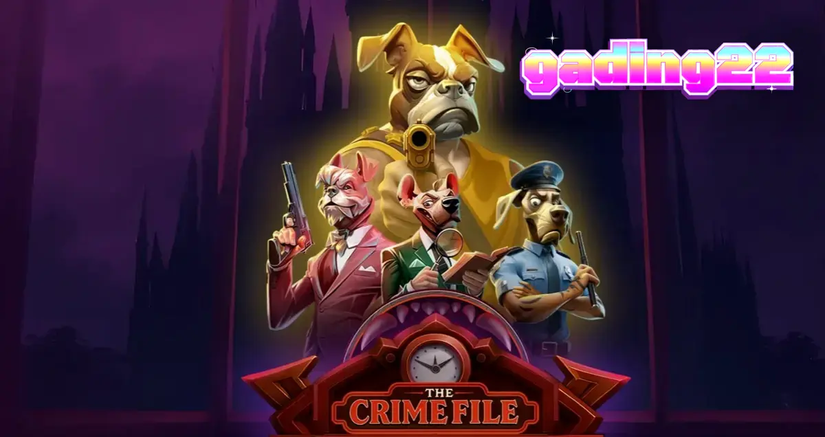 Tampilan visual noir dari slot The Crime File dengan detektif anjing