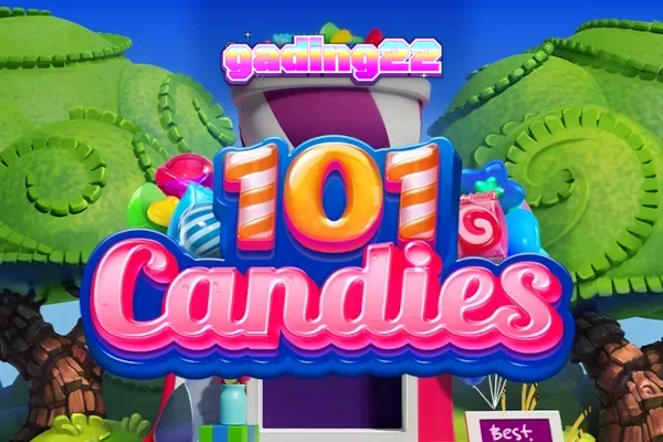 Tampilan visual ceria dari permainan slot 101 Candies dengan simbol permen berwarna-warni.